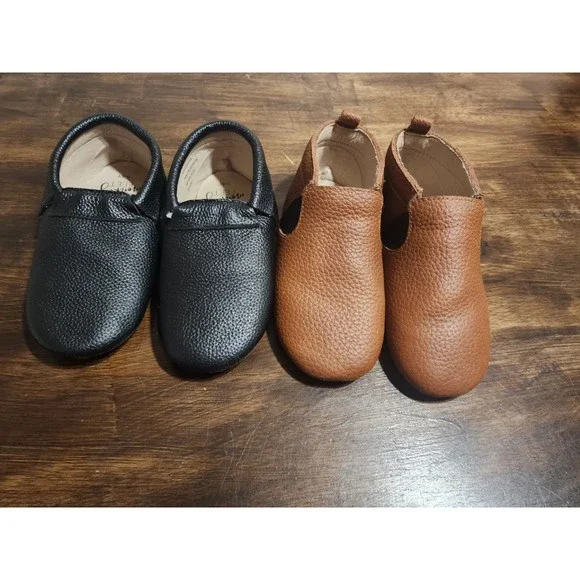 Monkey Feet Youth size 5-6Y Pair Lot Brown Black slip on Moccasins